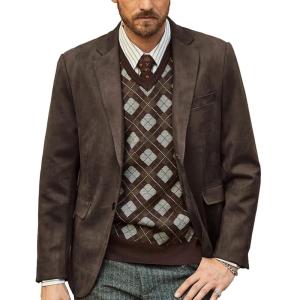 PJ PAUL JONES Mens Blazer Jacket Faux Leather Suit Jacket Casual 2 Buttons Suede Sport Blazer Coat with Pockets(Coffee)