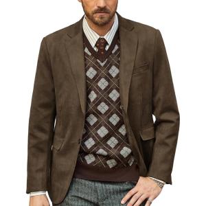 PJ PAUL JONES Mens Blazer Jacket Faux Leather Suit Jacket Casual 2 Buttons Suede Sport Blazer Coat with Pockets(Dark Brown)