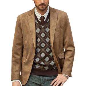 PJ PAUL JONES Mens Blazer Jacket Faux Leather Suit Jacket Casual 2 Buttons Suede Sport Blazer Coat with Pockets(Light Brown)