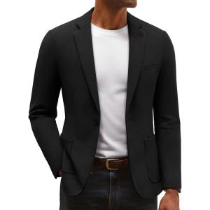 PJ PAUL JONES Mens Blazer Lightweight Knit Sport Coat Casual One Button Suit Jackets(Black)