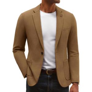 PJ PAUL JONES Mens Blazer Lightweight Knit Sport Coat Casual One Button Suit Jackets(Brown)