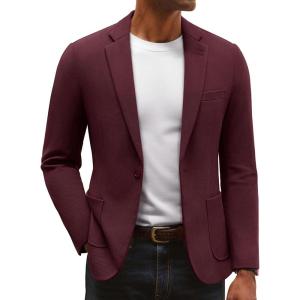 PJ PAUL JONES Mens Blazer Lightweight Knit Sport Coat Casual One Button Suit Jackets(Burgundy)