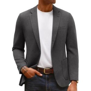 PJ PAUL JONES Mens Blazer Lightweight Knit Sport Coat Casual One Button Suit Jackets(Dark Gray)