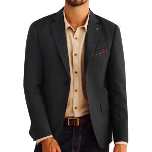 PJ PAUL JONES Mens Blazer Lightweight Sport Coats Casual Two Buttons Notched Lapel Suit Jacket with Removable Brooch(Black)