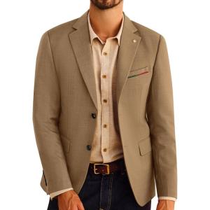 PJ PAUL JONES Mens Blazer Lightweight Sport Coats Casual Two Buttons Notched Lapel Suit Jacket with Removable Brooch(Khaki Coffee)