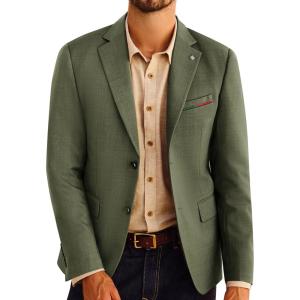 PJ PAUL JONES Mens Blazer Lightweight Sport Coats Casual Two Buttons Notched Lapel Suit Jacket with Removable Brooch(Olive Green)