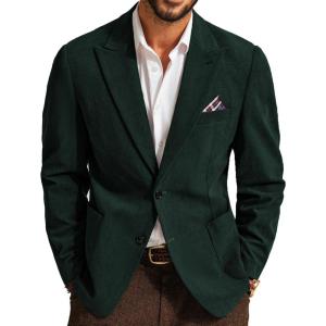 PJ PAUL JONES Mens Blazer Vintage Corduroy Jacket Formal Classic Two Buttons Sport Coats(Dark Green)