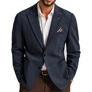 PJ PAUL JONES Mens Blazer Vintage Corduroy Jacket Formal Classic Two Buttons Sport Coats(Navy Blue)