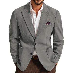 PJ PAUL JONES Mens Blazer Vintage Corduroy Jacket Formal Classic Two Buttons Sport Coats(Silver Gray)