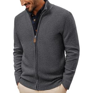 PJ PAUL JONES Mens Cardigan Sweater Full Zip Up Stand Collar Cardigans Fall Casual Knit Sweaters(Dark Gray)