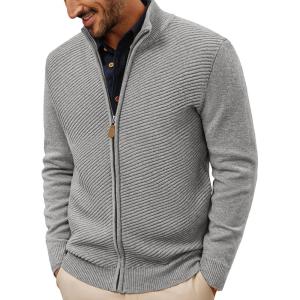 PJ PAUL JONES Mens Cardigan Sweater Full Zip Up Stand Collar Cardigans Fall Casual Knit Sweaters(Gray)