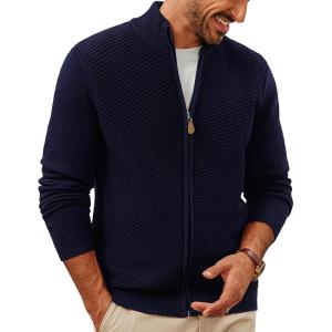 PJ PAUL JONES Mens Cardigan Sweater Full Zip Up Stand Collar Cardigans Fall Casual Knit Sweaters(Navy Blue)