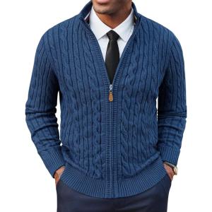PJ PAUL JONES Mens Cardigan Sweater Full Zip Up Stand Collar Cardigans Long Sleeve Knitted Sweaters(Indigo Blue)