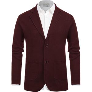 PJ PAUL JONES Men’s Cardigan Sweater Shawl Collar Button Down Knit Blazer Jacket Knitwear(Burgundy)