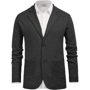 PJ PAUL JONES Men’s Cardigan Sweater Shawl Collar Button Down Knit Blazer Jacket Knitwear(Dark Grey)