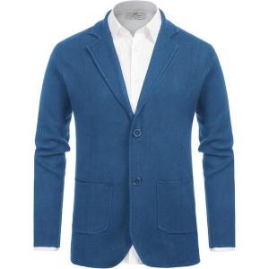 PJ PAUL JONES Men’s Cardigan Sweater Shawl Collar Button Down Knit Blazer Jacket Knitwear(Denim Blue)