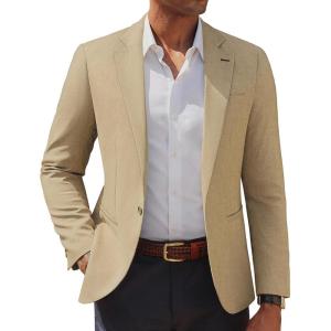 PJ PAUL JONES Men’s Casual Blazer One Button Lightweight Sport Coats Solid Notched Lapel Suit Jackets(Khaki)