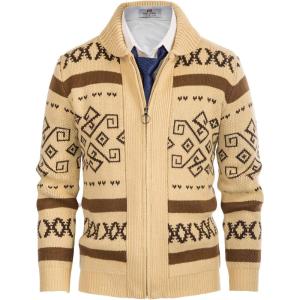 PJ PAUL JONES Men’s Casual Curling Sweater Cardigans Full Zip Knitted Sweater(Apricot)