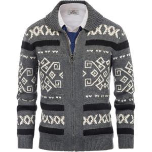 PJ PAUL JONES Men’s Casual Curling Sweater Cardigans Full Zip Knitted Sweater(Grey)