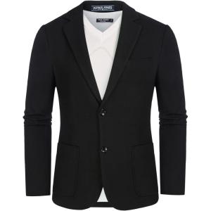 PJ PAUL JONES Men’s Casual Knit Blazer Suit Jackets Two Button Lightweight Unlined Sport Coat(Black-ribbed Texture)