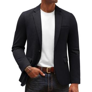 PJ PAUL JONES Men’s Casual Knit Sport Coats One Button Slim Fit Blazer Notch Lapel Solid Suit Jacket with Pockets(Black)
