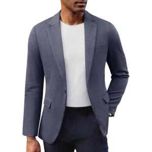 PJ PAUL JONES Men’s Casual Knit Sport Coats One Button Slim Fit Blazer Notch Lapel Solid Suit Jacket with Pockets(Blue Grey)