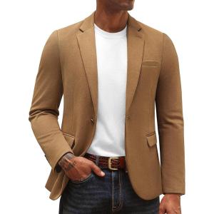 PJ PAUL JONES Men’s Casual Knit Sport Coats One Button Slim Fit Blazer Notch Lapel Solid Suit Jacket with Pockets(Brown)