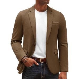 PJ PAUL JONES Men’s Casual Knit Sport Coats One Button Slim Fit Blazer Notch Lapel Solid Suit Jacket with Pockets(Coffee)