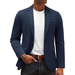 PJ PAUL JONES Men’s Casual Knit Sport Coats One Button Slim Fit Blazer Notch Lapel Solid Suit Jacket with Pockets(Navy Blue)