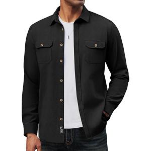 PJ PAUL JONES Mens Casual Shacket Cotton Twill Lightweight Jackets Button Down Shirt Jacket with Pockets(Black)