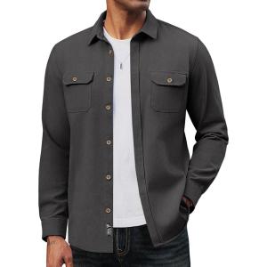 PJ PAUL JONES Mens Casual Shacket Cotton Twill Lightweight Jackets Button Down Shirt Jacket with Pockets(Dark Grey)