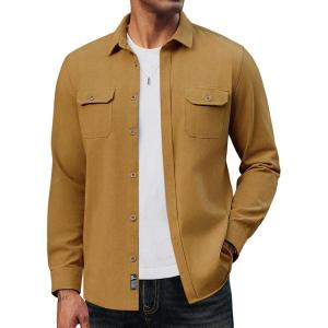 PJ PAUL JONES Mens Casual Shacket Cotton Twill Lightweight Jackets Button Down Shirt Jacket with Pockets(Ginger)