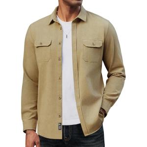 PJ PAUL JONES Mens Casual Shacket Cotton Twill Lightweight Jackets Button Down Shirt Jacket with Pockets(Khaki)