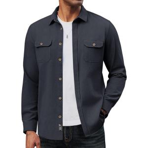 PJ PAUL JONES Mens Casual Shacket Cotton Twill Lightweight Jackets Button Down Shirt Jacket with Pockets(Navy Blue)