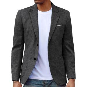 PJ PAUL JONES Mens Casual Sport Coat Blazer Two Buttons Lightweight Business Jackets(Black Grey)