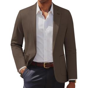 PJ PAUL JONES Men’s Casual Sport Coats One Button Slim Fit Blazer Lightweight Notched Lapel Solid Suit Jacket(Coffee)