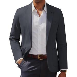 PJ PAUL JONES Men’s Casual Sport Coats One Button Slim Fit Blazer Lightweight Notched Lapel Solid Suit Jacket(Dark Grey)