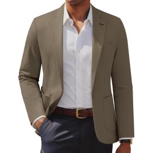 PJ PAUL JONES Men’s Casual Sport Coats One Button Slim Fit Blazer Lightweight Notched Lapel Solid Suit Jacket(Khaki)