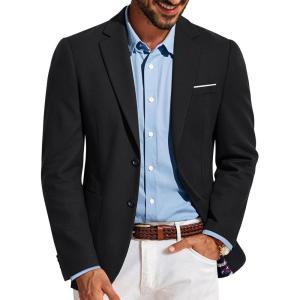 PJ PAUL JONES Mens Casual Sport Coats Two Buttons Lightweight Business Sport Blazer(Black)