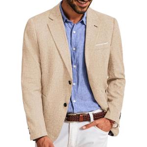 PJ PAUL JONES Mens Casual Sport Coats Two Buttons Lightweight Business Sport Blazer(Khaki)