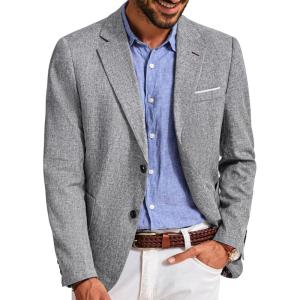 PJ PAUL JONES Mens Casual Sport Coats Two Buttons Lightweight Business Sport Blazer(Light Grey)