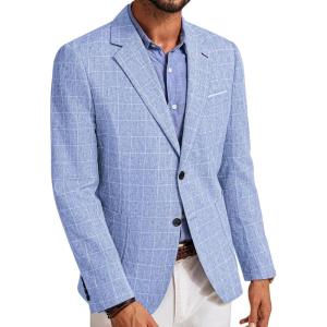 PJ PAUL JONES Mens Casual Sport Coats Two Buttons Lightweight Business Sport Blazer(Plaid- Sky Blue)