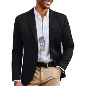 PJ PAUL JONES Mens Casual Sport Coats Wool Blend Blazer Jackets One Button Lightweight Business Suit Jackets(Black)
