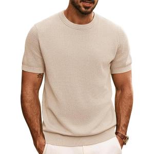 PJ PAUL JONES Mens Casual T-Shirts Classic Short Sleeve Knit Tees Crewneck Solid Tee Shirts(Apricot)