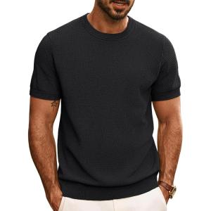 PJ PAUL JONES Mens Casual T-Shirts Classic Short Sleeve Knit Tees Crewneck Solid Tee Shirts(Black)
