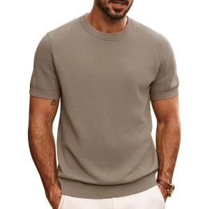 PJ PAUL JONES Mens Casual T-Shirts Classic Short Sleeve Knit Tees Crewneck Solid Tee Shirts(Camel)
