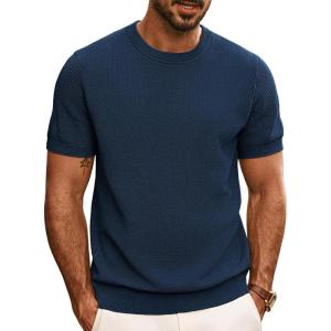 PJ PAUL JONES Mens Casual T-Shirts Classic Short Sleeve Knit Tees Crewneck Solid Tee Shirts(Dark Blue)