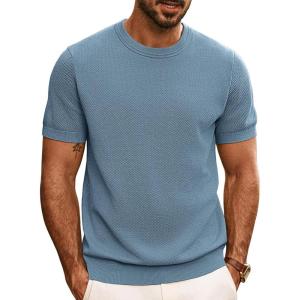PJ PAUL JONES Mens Casual T-Shirts Classic Short Sleeve Knit Tees Crewneck Solid Tee Shirts(Grey Blue)