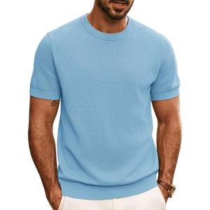 PJ PAUL JONES Mens Casual T-Shirts Classic Short Sleeve Knit Tees Crewneck Solid Tee Shirts(Light Blue)