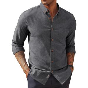PJ PAUL JONES Mens Classic Fit Linen-Cotton Shirt Button Down Long Sleeve Casual Business Shirts(Black)